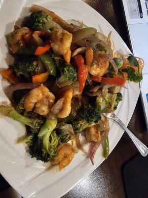 Veggie stir fry with shrimp added