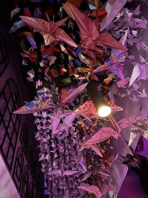 Paper cranes on the ceiling