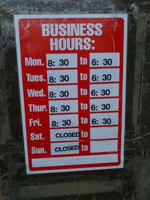 Shop hours unless holiday