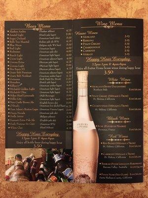 Beer and Wine Menu