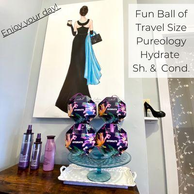 Pureology Travel Size Shampoo & Conditioner in a fun decorative paper ball.