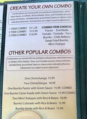 Menu: Combos