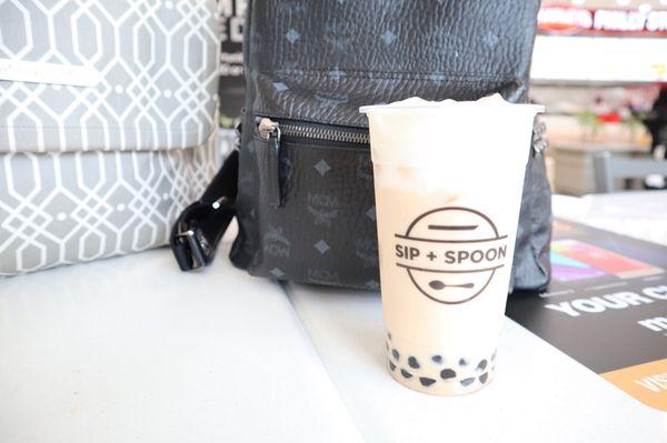 Classic black milk tea with boba and sea salt creama!  LEGIT!