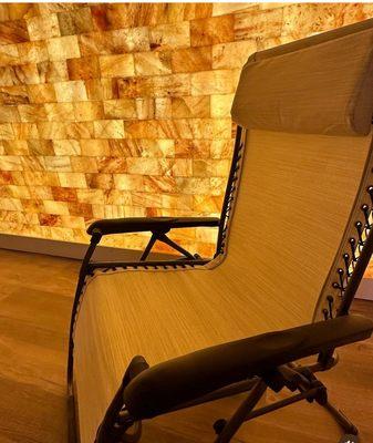 Relax in a zero gravity chair during your Salt Therapy Session