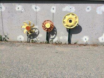 Auto fan and hub cap flowers.