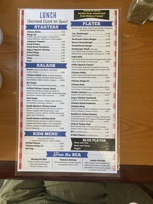 Lunch menu