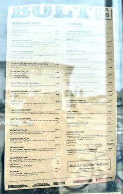 Breakfast and lunch menu