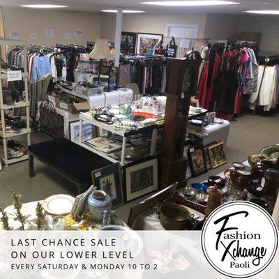 Our Lower Level is stocked with last season's fashions and home decor.  Great finds at amazingly thrifty prices!  Major labels too!