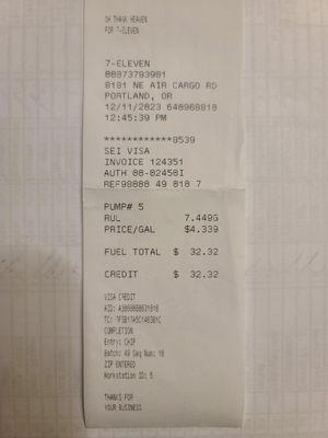 Gas receipt