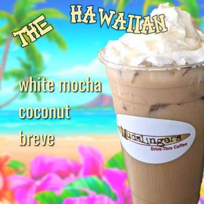 The Hawaiian is made with espresso, white mocha, and breve cream.