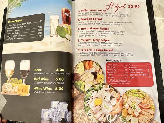 Beverage / hotpot menu