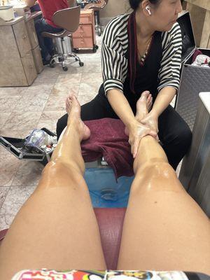 Legs being massaged