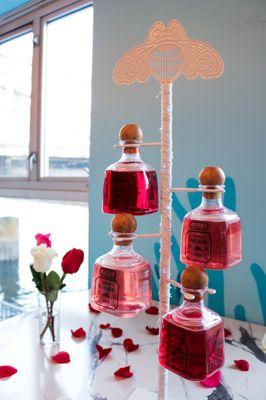 TORRE DE MARGARITAS ~ PATRON MARGARITA TOWER ~ four margarita flavors presented in bottle tree