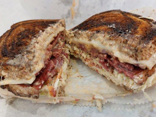 The Rachel on marble rye with pastrami!