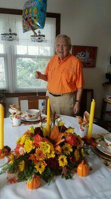 The happy Birthday Boy with his centerpiece.