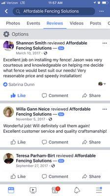 Customer reviews from Facebook