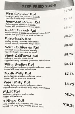 Deep fried sushi menu