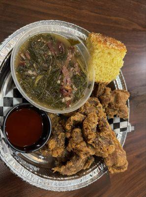 Collard Greens and Gizzards.  So good, just thinking about it makes my mouth water.