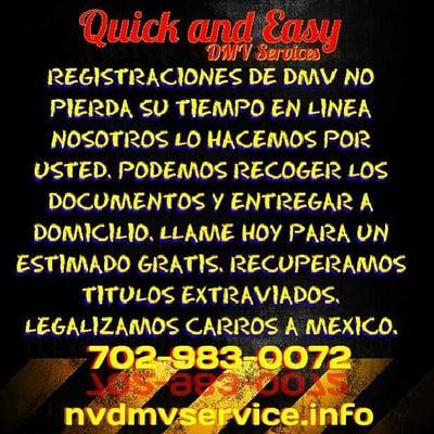 Aviod late DMV fees... Skip the line ...Goto www.mynvdmv com and Never wait in line again!  Call or Text 702-907-9507