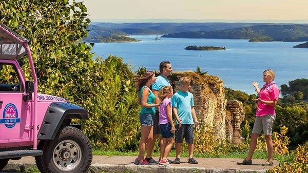 View Table Rock Lake from atop Baird Mountain with Pink Jeep Tours Branson.