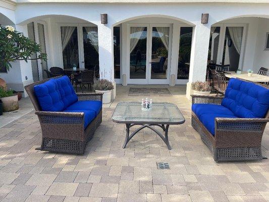 Reupholstered patio furniture.