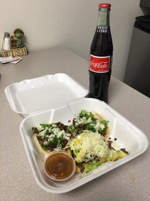 Tacos de asada and sope de asada... And of course the Mexican Coke... Deeeeelish.......