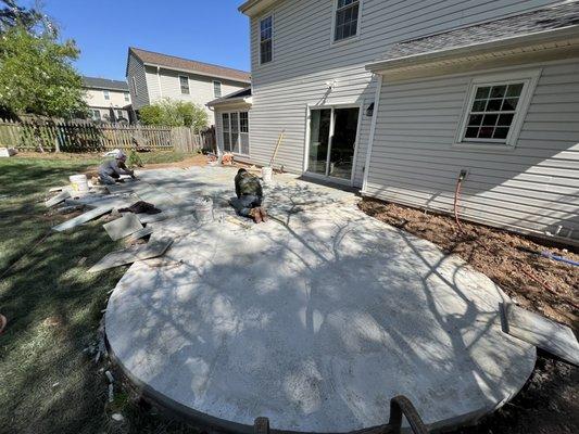 Stone install after concrete was poured