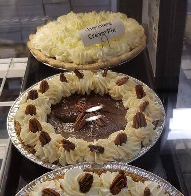 Chocolate Cream Pie and Chocolate Caramel Turtle Pie