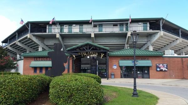 The front of the stadium.