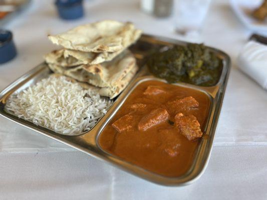 Chicken Tikka Masala. Saag Aloo. Naan. Basmati Rice