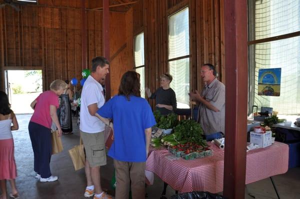 inside the barn.