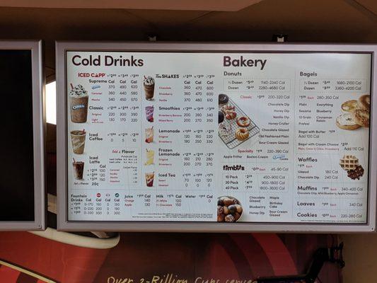 Drink menu and bakery