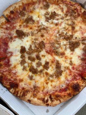 Sausage and cheese pizza. Small