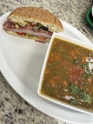 1/2 muffuletta with lentil soup