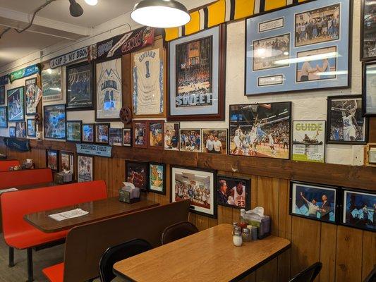 Inside. Dining room. Lots of Carolina basketball memorabilia.