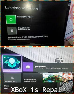 Xbox 1s was getting software errors ... After photo shows it back to working condition