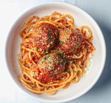 Bucatini Pasta with Meatballs