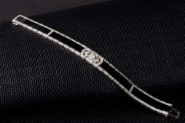 Art Deco Onyx Diamond Platinum Bracelet