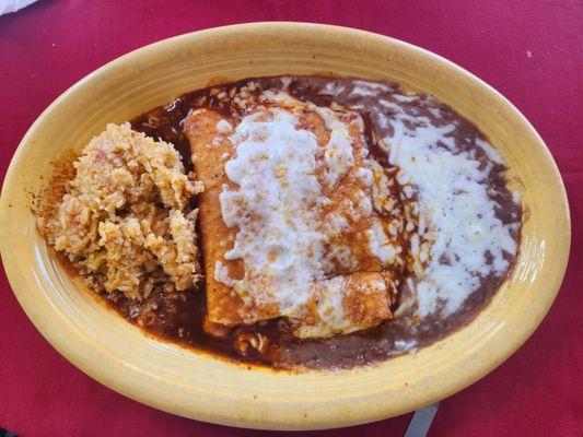 2 combination plate- cheese enchiladas,  rice, and beans. Bomb!!!