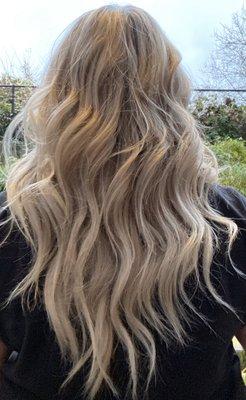 This is my hair after a couple of appointments with Christy. More blonde with each appointment and is healthy and actually GROWING longer!