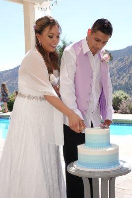 What we got, do you think that cake is the same color as the grooms vest! Not!