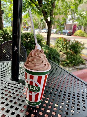 A fave indulgence ! Chocolate custard layered with wild black cherry water ice.