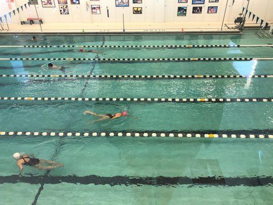 Lap swimming in the 25-yard pool, 6 lanes