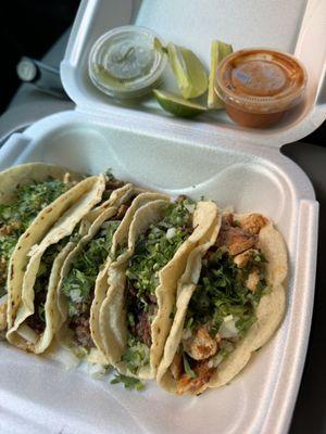 Chicken and steak tacos