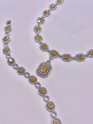 Yellow and white diamond matching set.