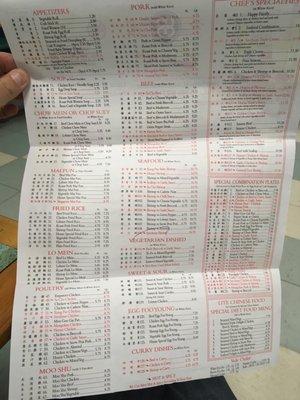 88 China's full menu (lunch specials on other side).