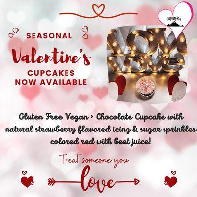 Valentines seasonal cupcakes now available.