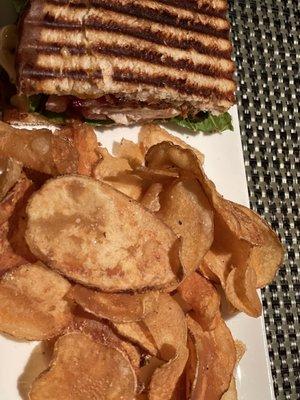 Chicken BLT Panini, with homemade chips. Not a fan of the sandwich.