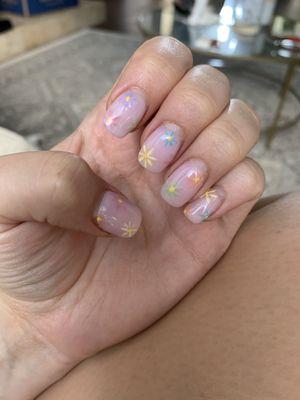 I took this a week after getting them done! Dip with shellac design on top! SUPER CUTE! She did an amazing amazing job!