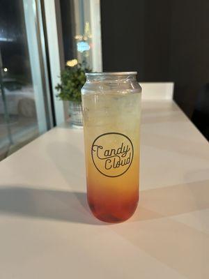 "Peach ring reviver" w/ sparkling water: peach rings on bottom!